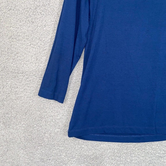 Additions by Chico's Blouse Womens 1 Blue 3/4 Sleeve Pullover Scoop Neck Beaded - Picture 11 of 14